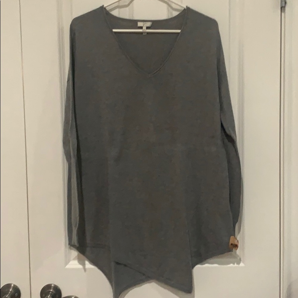 Joie Grey Asymmetrical Tunic V Neck Sweater